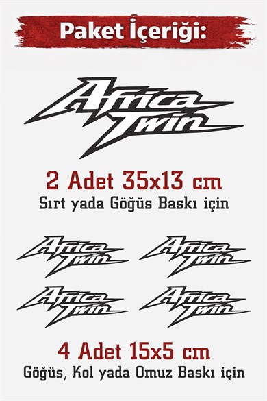 Africa Twin DTF Ütü ile Tekstil Baskı Etiketi Seti – 2 Büyük + 4 Küçük | Tişört, Yelek Ceket Uyumlu
