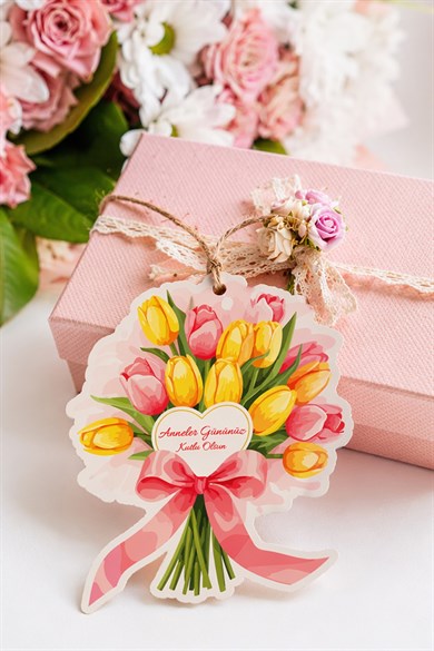 Anneler Günü Hediye Kartı 12 Adet 10x10 cm | Yazılabilir Mesaj Kartı | Hediye Paketi İçin Çiçek Kart