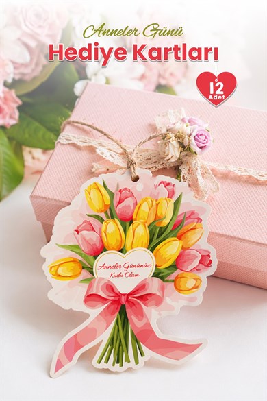 Anneler Günü Hediye Kartı 12 Adet 10x10 cm | Yazılabilir Mesaj Kartı | Hediye Paketi İçin Çiçek Kart