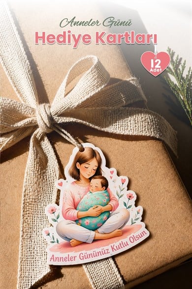 Anneler Günü Hediye Kartı 12 Adet 10x10 cm | Yazılabilir Mesaj Kartı | Hediye Paketi İçin Çiçek Kart