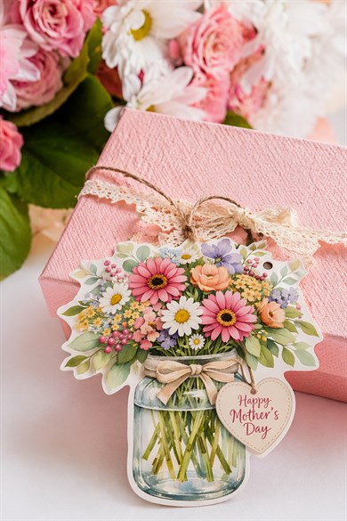 Anneler Günü Hediye Kartı 12 Adet 10x10 cm | Yazılabilir Mesaj Kartı | Hediye Paketi İçin Çiçek Kart