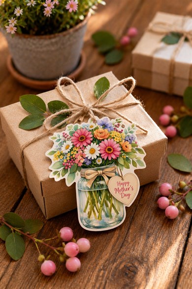 Anneler Günü Hediye Kartı 12 Adet 10x10 cm | Yazılabilir Mesaj Kartı | Hediye Paketi İçin Çiçek Kart