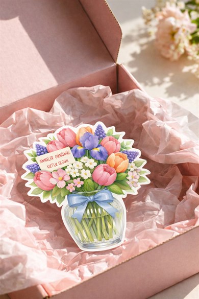 Anneler Günü Hediye Kartı 12 Adet 10x10 cm | Yazılabilir Mesaj Kartı | Hediye Paketi İçin Çiçek Kart