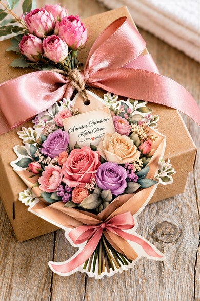 Anneler Günü Hediye Kartı 12 Adet 10x10 cm | Yazılabilir Mesaj Kartı | Hediye Paketi İçin Çiçek Kart