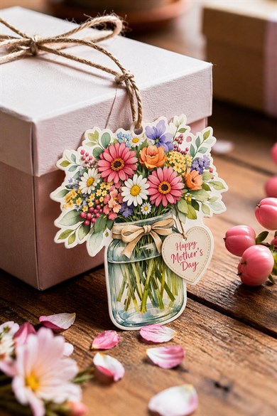 Anneler Günü Hediye Kartı 12 Adet 10x10 cm | Yazılabilir Mesaj Kartı | Hediye Paketi İçin Çiçek Kart