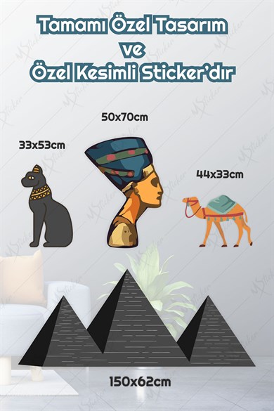 Antik Mısır Temalı Duvar Cam Sticker Seti - Dekoratif Antik Sticker Seti