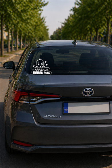 Araba Camı Bebek Var Stickerı 17x17 cm | Beyaz Oto Cam Stickerı | Baby On Board Oto Sticker