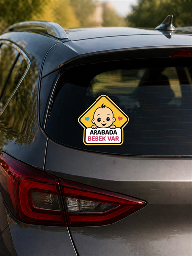 Arabada Bebek Var Oto Cam Stickerı 17x17 cm | Renkli Baby On Board Araç Stickerı