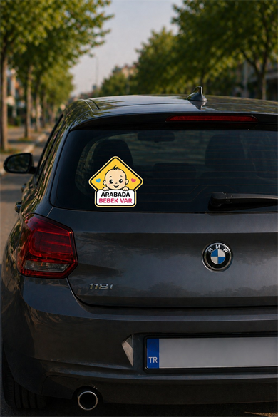 Arabada Bebek Var Oto Cam Stickerı 17x17 cm | Renkli Baby On Board Araç Stickerı