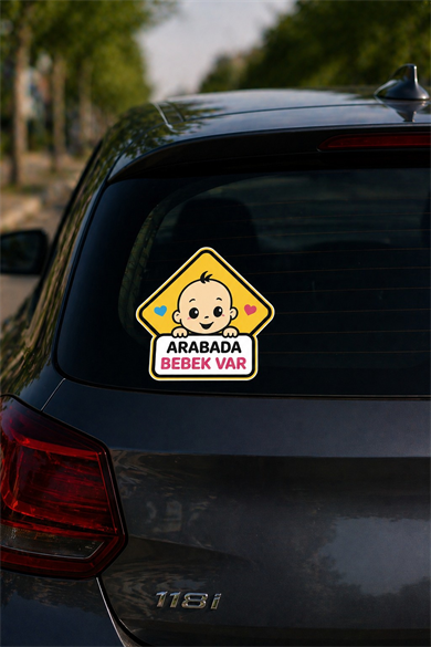 Arabada Bebek Var Oto Cam Stickerı 17x17 cm | Renkli Baby On Board Araç Stickerı