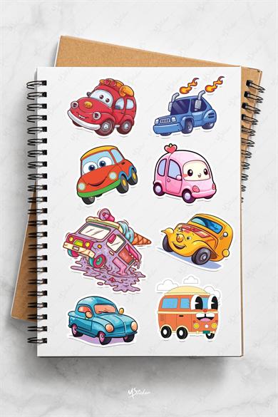 Arabalar ve Taşıtlar Temalı Sudan Etkilenmeyen Sticker Seti 30 Parça Tüm Yüzeylere Uygun Sticker