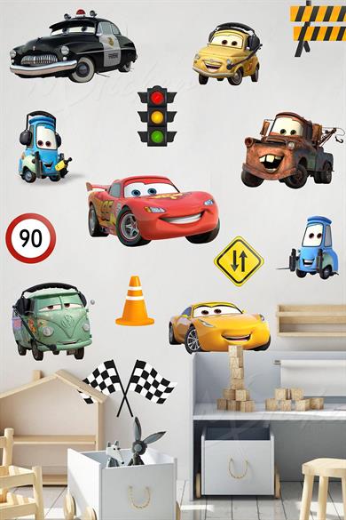 Arabalar ve Trafik İşaretleri Çocuk Bebek Odası Sticker Seti - Eğlenceli Çocuk Odası Stickerları