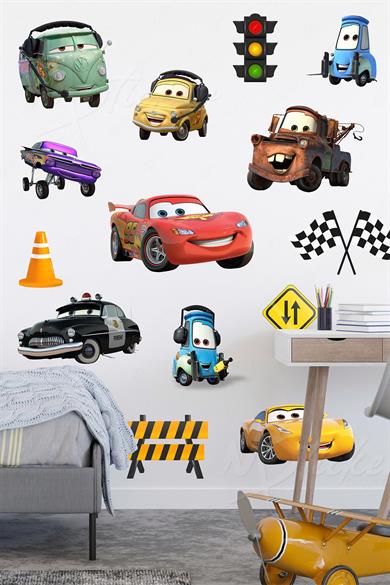 Arabalar ve Trafik İşaretleri Çocuk Bebek Odası Sticker Seti - Eğlenceli Çocuk Odası Stickerları