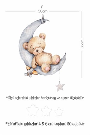 Ayda Uyuyan Sevimli Ayıcık ve Sarı Yıldızlar Çocuk Bebek Odası Sticker