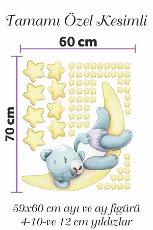 Ayda Uyuyan Uykucu Ayıcık ve Sarı Yıldızlar Çocuk Odası Sticker S