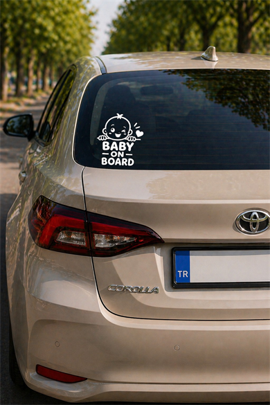 Baby On Board Beyaz Oto Cam Stickerı 15x17,5 cm | Arabada Bebek Var Araç Stickerı