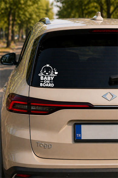 Baby On Board Beyaz Oto Cam Stickerı 15x17,5 cm | Arabada Bebek Var Araç Stickerı