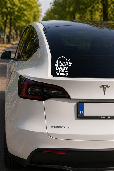 Baby On Board Beyaz Oto Cam Stickerı 15x17,5 cm | Arabada Bebek Var Araç Stickerı