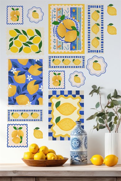 Bahar Temalı Limon Duvar Sticker Seti | Akdeniz Tarzı Zarif ve Ferah Mutfak Dekoru, Dekoratif Set