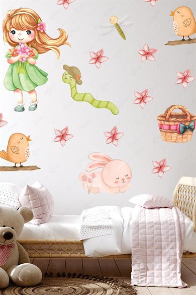 Bahar Temalı Neşeli Sticker Seti, Çocuk Bebek Odası Cam Duvar Sticker Seti