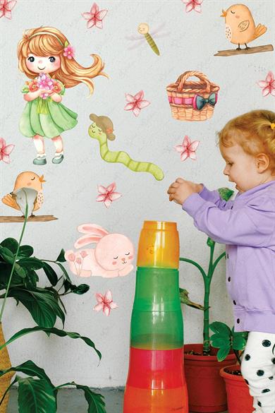 Bahar Temalı Neşeli Sticker Seti, Çocuk Bebek Odası Cam Duvar Sticker Seti