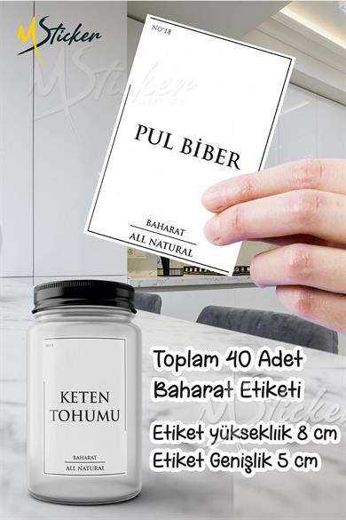 Baharatlık ve Kavanoz Etiketi - 40 Parça Sudan Etkilenmeyen Etiket Sticker