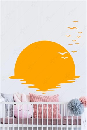Batan Güneş ve Kuşlar Çocuk Bebek Odası Sticker Seti