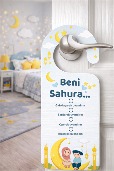 Beni Sahura Uyandır Kapı Askısı – Ramazan Ayına Özel Çocuklar İçin Eğlenceli Sahur Kartı
