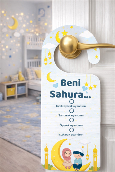 Beni Sahura Uyandır Kapı Askısı – Ramazan Ayına Özel Çocuklar İçin Eğlenceli Sahur Kartı