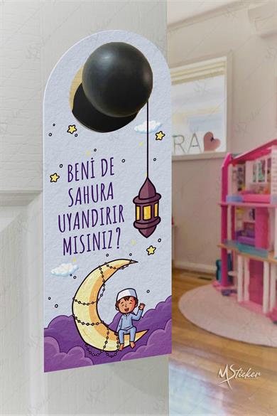 Benide Sahura Kaldırır mısınız Ben de Oruç Tutucam Kapı Askısı Kartı, Ramazan Özel Uyandırma Kartı