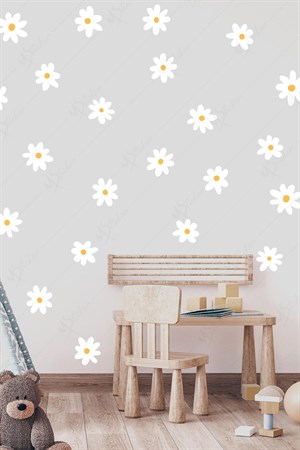 Beyaz Papatyalar Çocuk Bebek Odası Duvar Sticker Seti