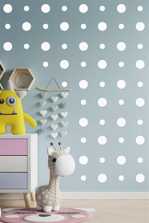 Beyaz Puantiye Çocuk Bebek Odası Duvar,Cam Sticker-100 Adet,3-5cm