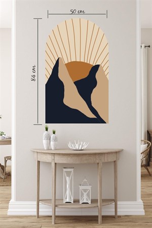 Bohem Tarzı Dağ ve Güneş Soyut Sanat Özel Tasarım Duvar Sticker