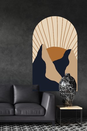 Bohem Tarzı Dağ ve Güneş Soyut Sanat Özel Tasarım Duvar Sticker
