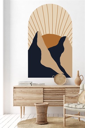 Bohem Tarzı Dağ ve Güneş Soyut Sanat Özel Tasarım Duvar Sticker