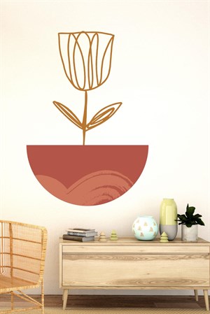 Bohem Tarzı Saksıda Çiçek Soyut Sanat Özel Tasarım Duvar Sticker