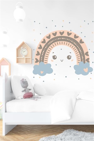 Bulutlu Gökkuşağı ve Puantiyeler Çocuk Bebek Odası Duvar Sticker