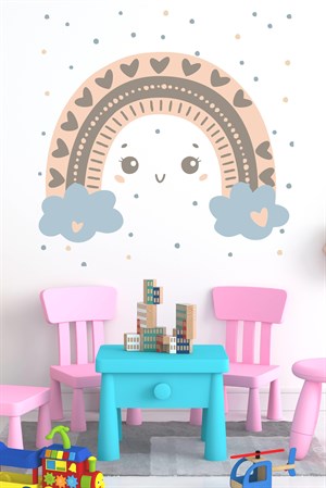Bulutlu Gökkuşağı ve Puantiyeler Çocuk Bebek Odası Duvar Sticker