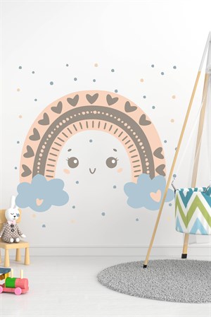 Bulutlu Gökkuşağı ve Puantiyeler Çocuk Bebek Odası Duvar Sticker