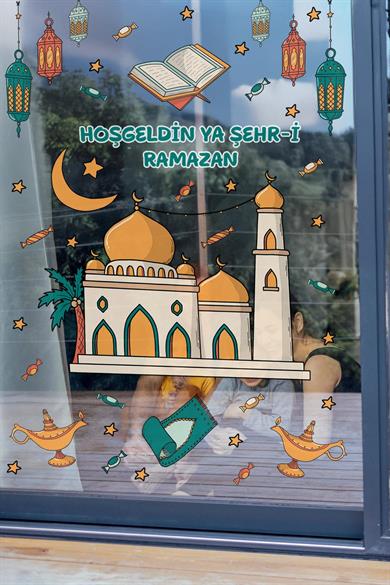 Cami, Sarkıtlar ve Ramazan-ı Şerif Figürlü Sticker Seti, Çocuk Bebek Odası Ramazan Sticker Seti