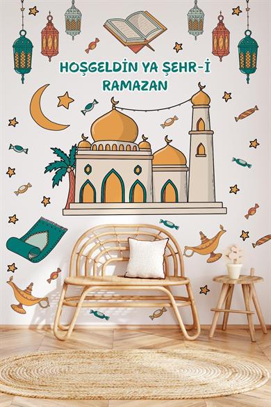 Cami, Sarkıtlar ve Ramazan-ı Şerif Figürlü Sticker Seti, Çocuk Bebek Odası Ramazan Sticker Seti