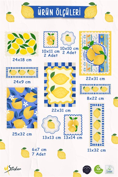 Çift Taraflı Baskılı Bahar Temalı Limon Cam Sticker Seti | Akdeniz Tarzı Zarif ve Ferah Mutfak Dekor