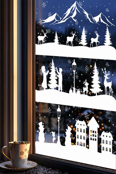 Çift Taraflı Beyaz Baskılı 54 Parça Beyaz Rüya Seti Yeni Yıl Çocuk Bebek Odası Sticker Kar Taneleri