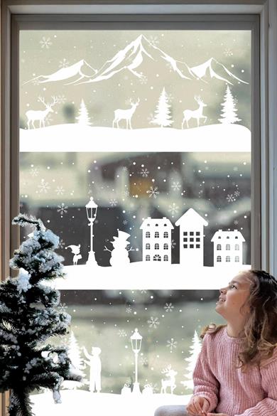 Çift Taraflı Beyaz Baskılı 54 Parça Beyaz Rüya Seti Yeni Yıl Çocuk Bebek Odası Sticker Kar Taneleri