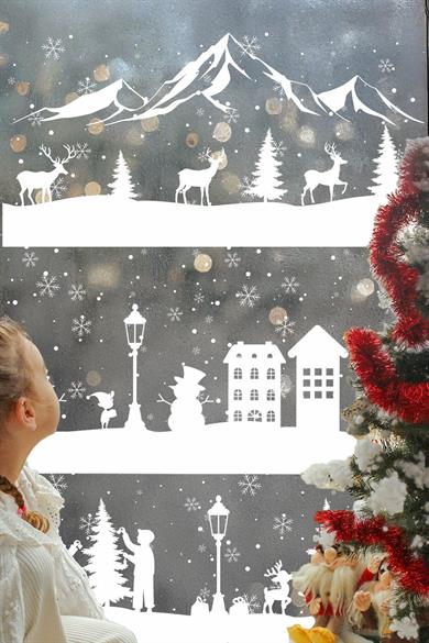 Çift Taraflı Beyaz Baskılı 54 Parça Beyaz Rüya Seti Yeni Yıl Çocuk Bebek Odası Sticker Kar Taneleri