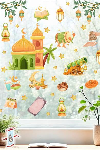 Çift Taraflı Ramazan Cam Sticker Seti | Çocuklar İçin Eğitici Ramazan Pencere Süsü ve Cam Dekoru