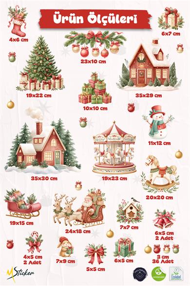 Çift Taraflı Yılbaşı Cam Sticker Seti – Ev & Mağaza Dekoru | 46 Parça Premium Yeni Yıl Süsleri