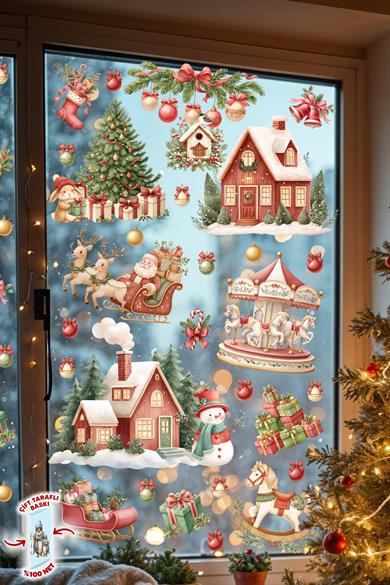 Çift Taraflı Yılbaşı Cam Sticker Seti – Ev & Mağaza Dekoru | 46 Parça Premium Yeni Yıl Süsleri