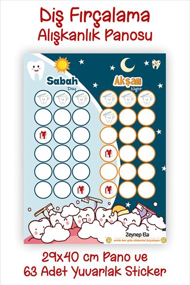Çocuklar için Diş Fırçalama Alışkanlığı Panosu - Diş Fırçalama Takip Çizelge Sticker Panosu