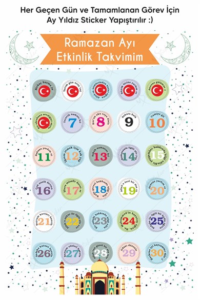 Çocuklar İçin Ramazan Ayı Oruç Çizelgesi - Ramazan Sticker Çocuk İmsakiyesi